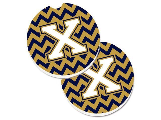 Carolines Treasures CJ1057-XCARC Letter X Chevron Navy Blue & Gold Set of 2 Cup Holder Car Coaster