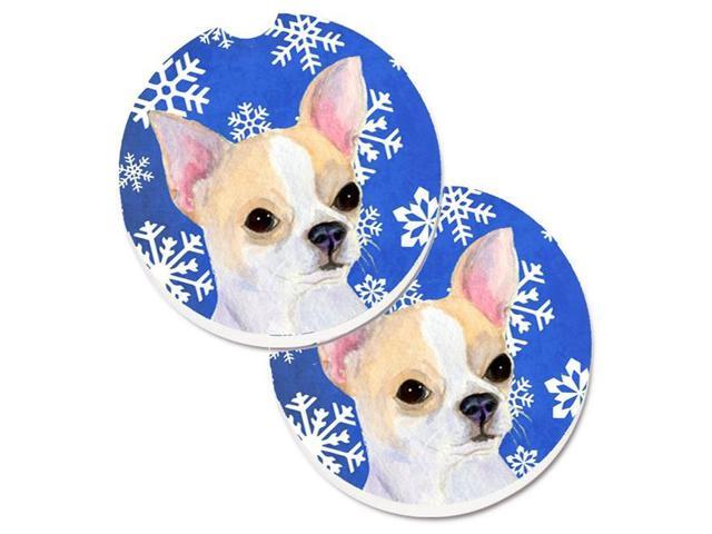 Carolines Treasures SS4612CARC Chihuahua Winter Snowflakes Holiday Set of 2 Cup Holder Car Coaster