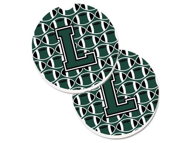 Carolines Treasures CJ1071-LCARC Letter L Football Green & White Set of 2 Cup Holder Car Coaster