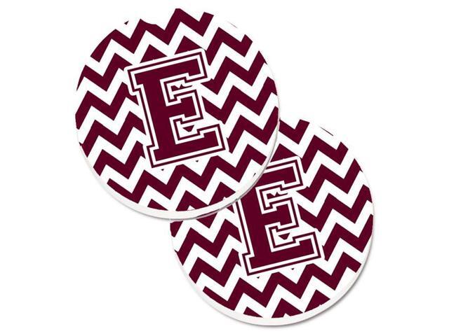 Carolines Treasures CJ1051-ECARC Letter E Chevron Maroon & White Set of 2 Cup Holder Car Coaster