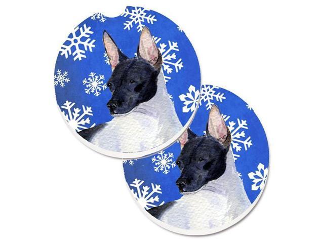 Carolines Treasures SS4618CARC Rat Terrier Winter Snowflakes Holiday Set of 2 Cup Holder Car Coaster