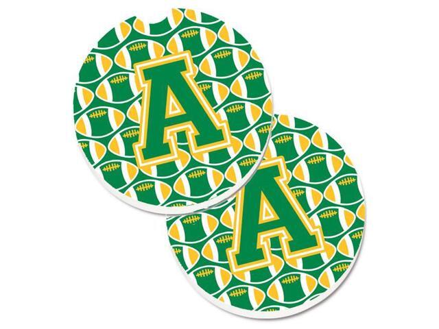Carolines Treasures CJ1069-ACARC Letter A Football Green & Gold Set of 2 Cup Holder Car Coaster