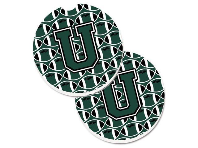 Carolines Treasures CJ1071-UCARC Letter U Football Green & White Set of 2 Cup Holder Car Coaster