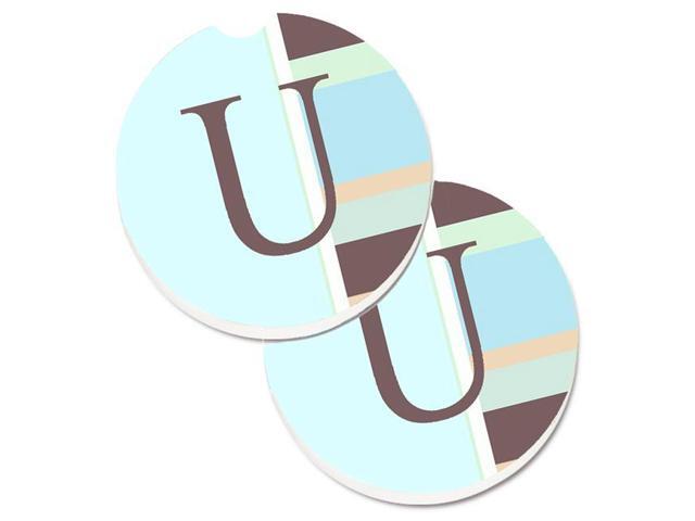 Carolines Treasures CJ1003-UCARC Letter U Initial Monogram Blue Stripes Set of 2 Cup Holder Car Coaster