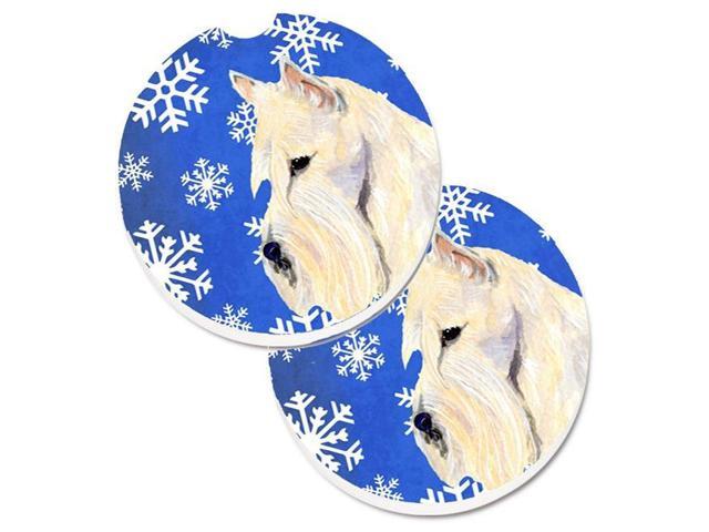Carolines Treasures SS4668CARC Scottish Terrier Winter Snowflakes Holiday Set of 2 Cup Holder Car Coaster
