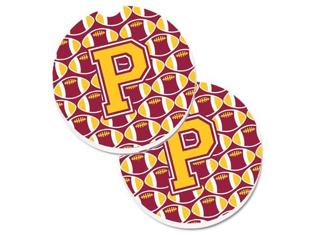 Carolines Treasures CJ1081-PCARC Letter P Football Maroon & Gold Set of 2 Cup Holder Car Coaster