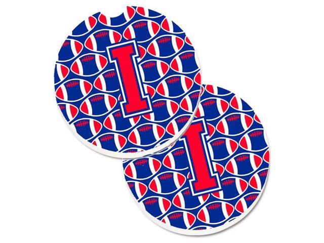 Carolines Treasures CJ1076-ICARC Letter I Football Harvard Crimson & Yale Blue Set of 2 Cup Holder Car Coaster