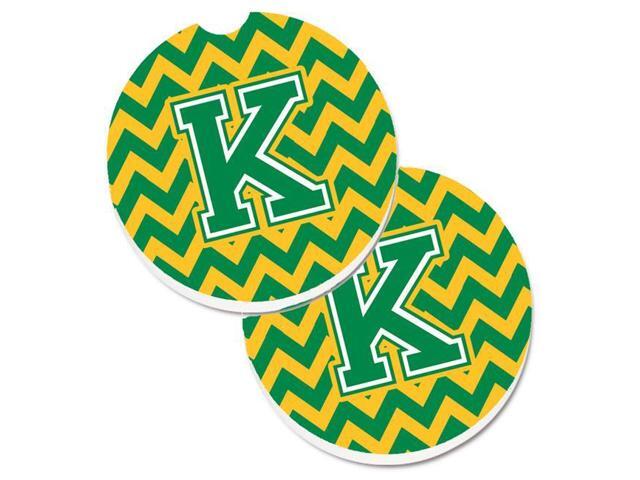 Carolines Treasures CJ1059-KCARC Letter K Chevron Green & Gold Set of 2 Cup Holder Car Coaster