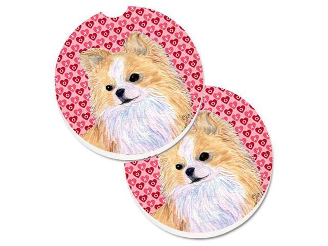 Carolines Treasures SS4473CARC Chihuahua Hearts Love & Valentines Day Portrait Set of 2 Cup Holder Car Coaster