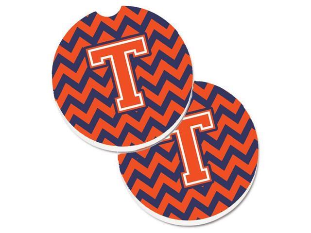 Carolines Treasures CJ1042-TCARC Letter T Chevron Orange & Blue Set of 2 Cup Holder Car Coaster