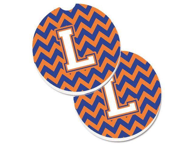 Carolines Treasures CJ1060-LCARC Letter L Chevron Blue & Orange No3 Set of 2 Cup Holder Car Coaster