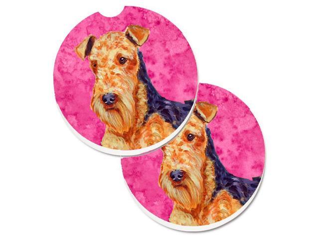Carolines Treasures LH9381PKCARC Pink Airedale Set of 2 Cup Holder Car Coaster