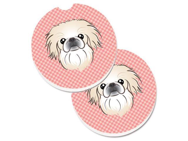 Carolines Treasures BB1221CARC Checkerboard Pink Pekingese Set of 2 Cup Holder Car Coaster