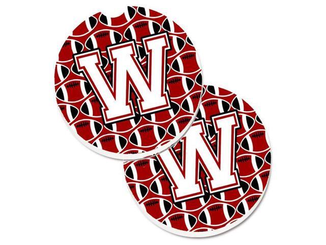 Carolines Treasures CJ1082-WCARC Letter W Football Cardinal & White Set of 2 Cup Holder Car Coaster