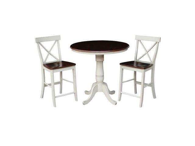International Concepts K12-36RT-6B-32 36 in Round Pedestal Gathering Height Table With 2 X-Back Counter Height Stools -3 Piece Set
