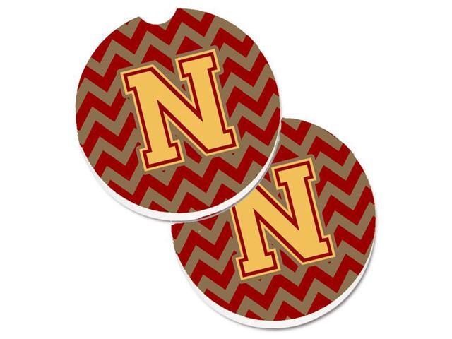 Carolines Treasures CJ1048-NCARC Letter N Chevron Garnet & Gold Set of 2 Cup Holder Car Coaster