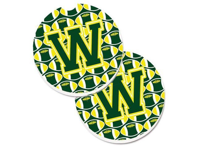 Carolines Treasures CJ1075-WCARC Letter W Football Green & Yellow Set of 2 Cup Holder Car Coaster