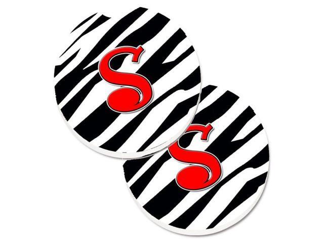 Carolines Treasures CJ1024-SCARC Monogram Initial S Zebra Red Set of 2 Cup Holder Car Coaster