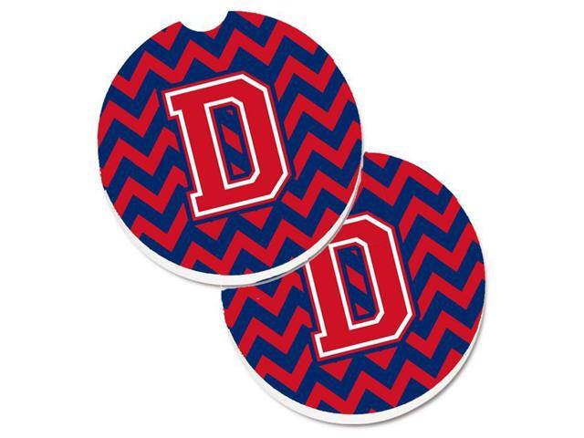 Carolines Treasures CJ1054-DCARC Letter D Chevron Yale Blue & Crimson Set of 2 Cup Holder Car Coaster