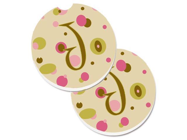 Carolines Treasures CJ1004-JCARC Letter J Initial Monogram Tan Dots Set of 2 Cup Holder Car Coaster