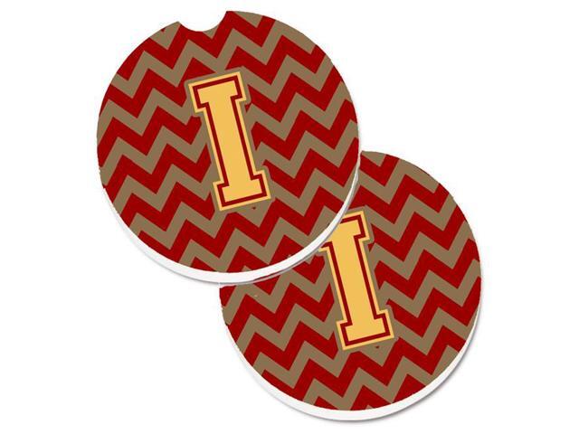 Carolines Treasures CJ1048-ICARC Letter I Chevron Garnet & Gold Set of 2 Cup Holder Car Coaster