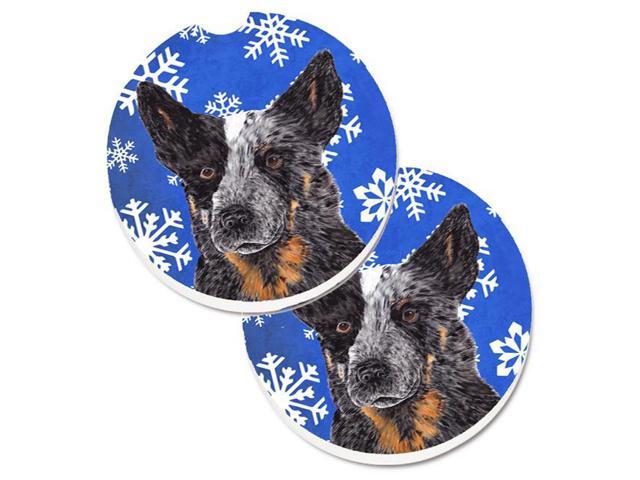 Carolines Treasures SC9396CARC Australian Cattle Dog Winter Snowflakes Holiday Set of 2 Cup Holder Car Coaster