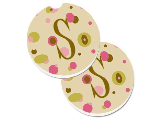 Carolines Treasures CJ1004-SCARC Letter S Initial Monogram Tan Dots Set of 2 Cup Holder Car Coaster