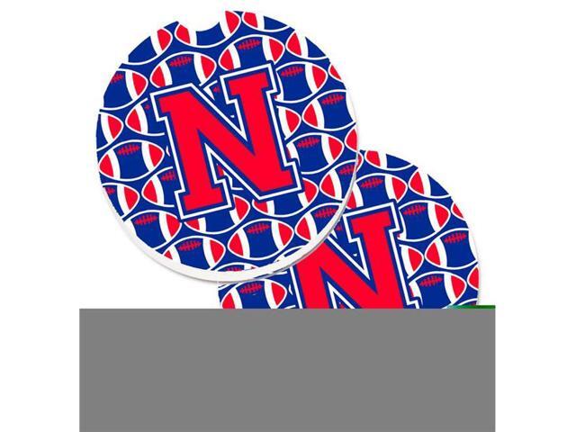 Carolines Treasures CJ1076-NCARC Letter N Football Harvard Crimson & Yale Blue Set of 2 Cup Holder Car Coaster