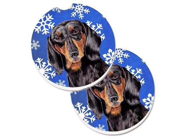 Carolines Treasures SC9363CARC Dachshund Winter Snowflakes Holiday Set of 2 Cup Holder Car Coaster