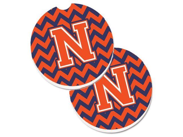 Carolines Treasures CJ1042-NCARC Letter N Chevron Orange & Blue Set of 2 Cup Holder Car Coaster