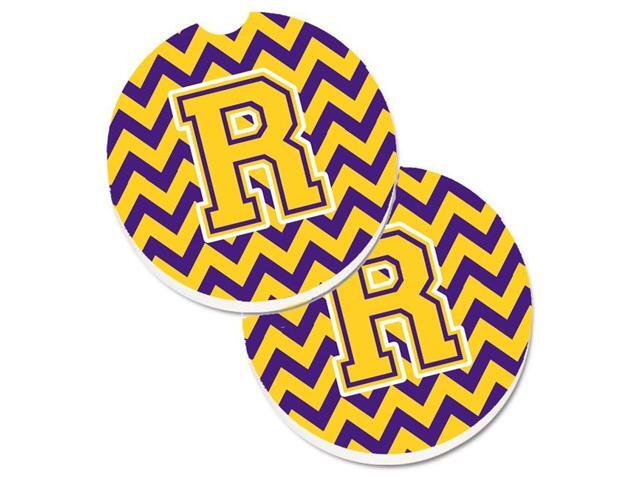 Carolines Treasures CJ1041-RCARC Letter R Chevron Purple & Gold Set of 2 Cup Holder Car Coaster