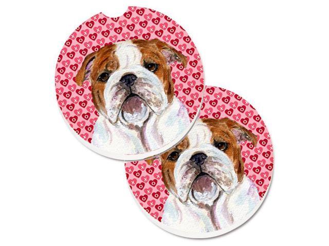 Carolines Treasures SS4484CARC Bulldog English Hearts Love Valentines Day Set of 2 Cup Holder Car Coaster