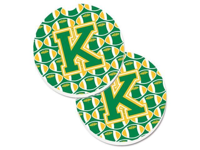 Carolines Treasures CJ1069-KCARC Letter K Football Green & Gold Set of 2 Cup Holder Car Coaster