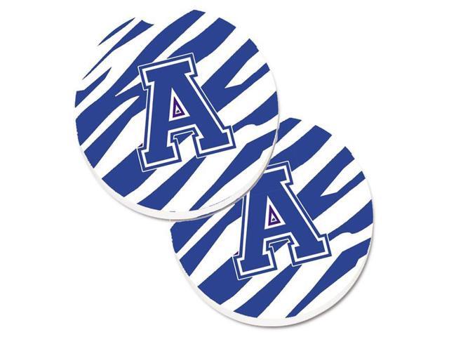 Carolines Treasures CJ1034-ACARC Letter A Monogram Blue & White Tiger Stripe Set of 2 Cup Holder Car Coaster
