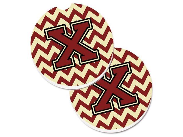 Carolines Treasures CJ1061-XCARC Letter X Chevron Maroon & Gold Set of 2 Cup Holder Car Coaster