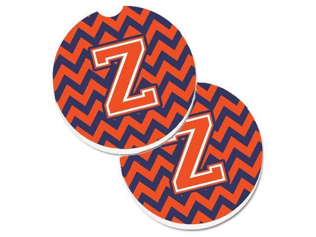 Carolines Treasures CJ1042-ZCARC Letter Z Chevron Orange & Blue Set of 2 Cup Holder Car Coaster