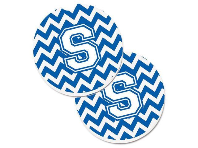 Carolines Treasures CJ1045-SCARC Letter S Chevron Blue & White Set of 2 Cup Holder Car Coaster