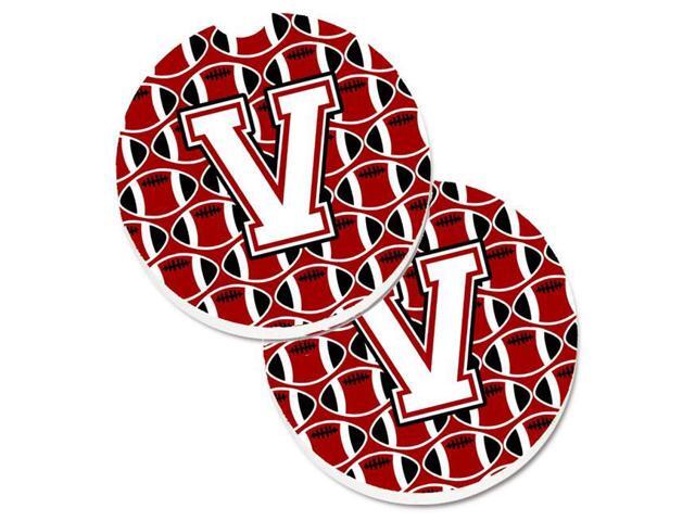 Carolines Treasures CJ1082-VCARC Letter V Football Cardinal & White Set of 2 Cup Holder Car Coaster