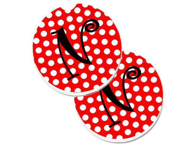Carolines Treasures CJ1012-NCARC Letter N Initial Monogram Red & Black Polka Dots Set of 2 Cup Holder Car Coaster