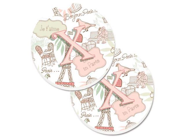 Carolines Treasures CJ2002-XCARC Letter X Love in Paris Pink Set of 2 Cup Holder Car Coaster