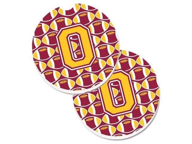 Carolines Treasures CJ1081-OCARC Letter O Football Maroon & Gold Set of 2 Cup Holder Car Coaster