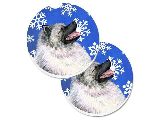 Carolines Treasures SS4626CARC Keeshond Winter Snowflakes Holiday Set of 2 Cup Holder Car Coaster
