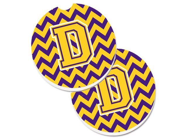 Carolines Treasures CJ1041-DCARC Letter D Chevron Purple & Gold Set of 2 Cup Holder Car Coaster