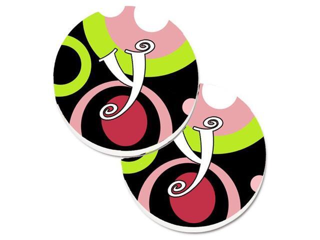 Carolines Treasures AM1002-YCARC Letter Y Monogram Retro in Black Set of 2 Cup Holder Car Coaster