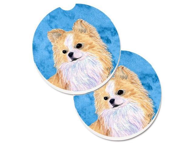 Carolines Treasures SS4750-BUCARC Blue Longhaired Chihuahua Set of 2 Cup Holder Car Coaster