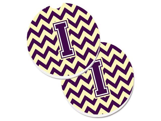 Carolines Treasures CJ1058-ICARC Letter I Chevron Purple & Gold Set of 2 Cup Holder Car Coaster