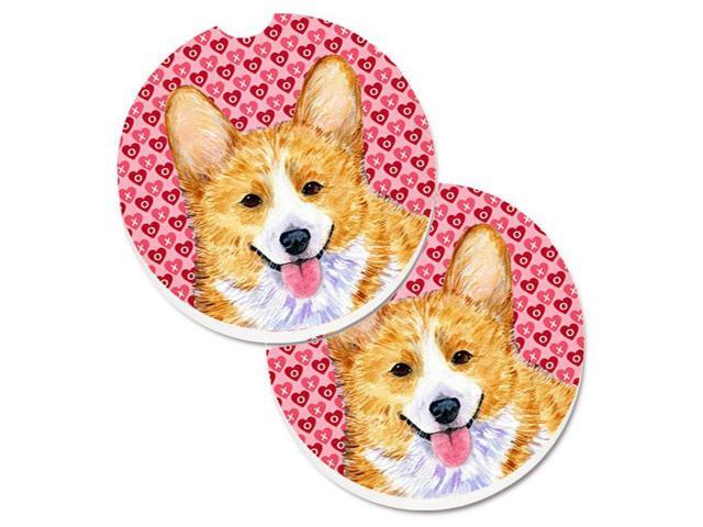 Carolines Treasures SS4486CARC Corgi Hearts Love & Valentines Day Portrait Set of 2 Cup Holder Car Coaster
