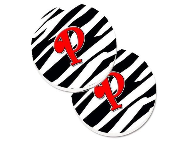 Carolines Treasures CJ1024-PCARC Monogram Initial P Zebra Red Set of 2 Cup Holder Car Coaster