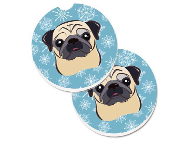 Carolines Treasures BB1696CARC Snowflake Fawn Pug Set of 2 Cup Holder Car Coaster