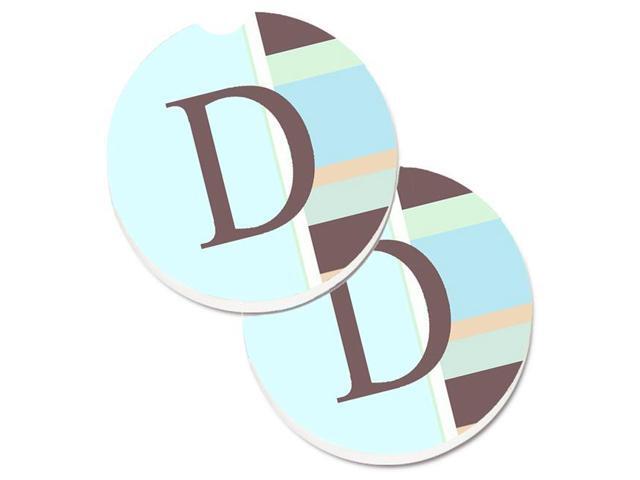 Carolines Treasures CJ1003-DCARC Letter D Initial Monogram Blue Stripes Set of 2 Cup Holder Car Coaster